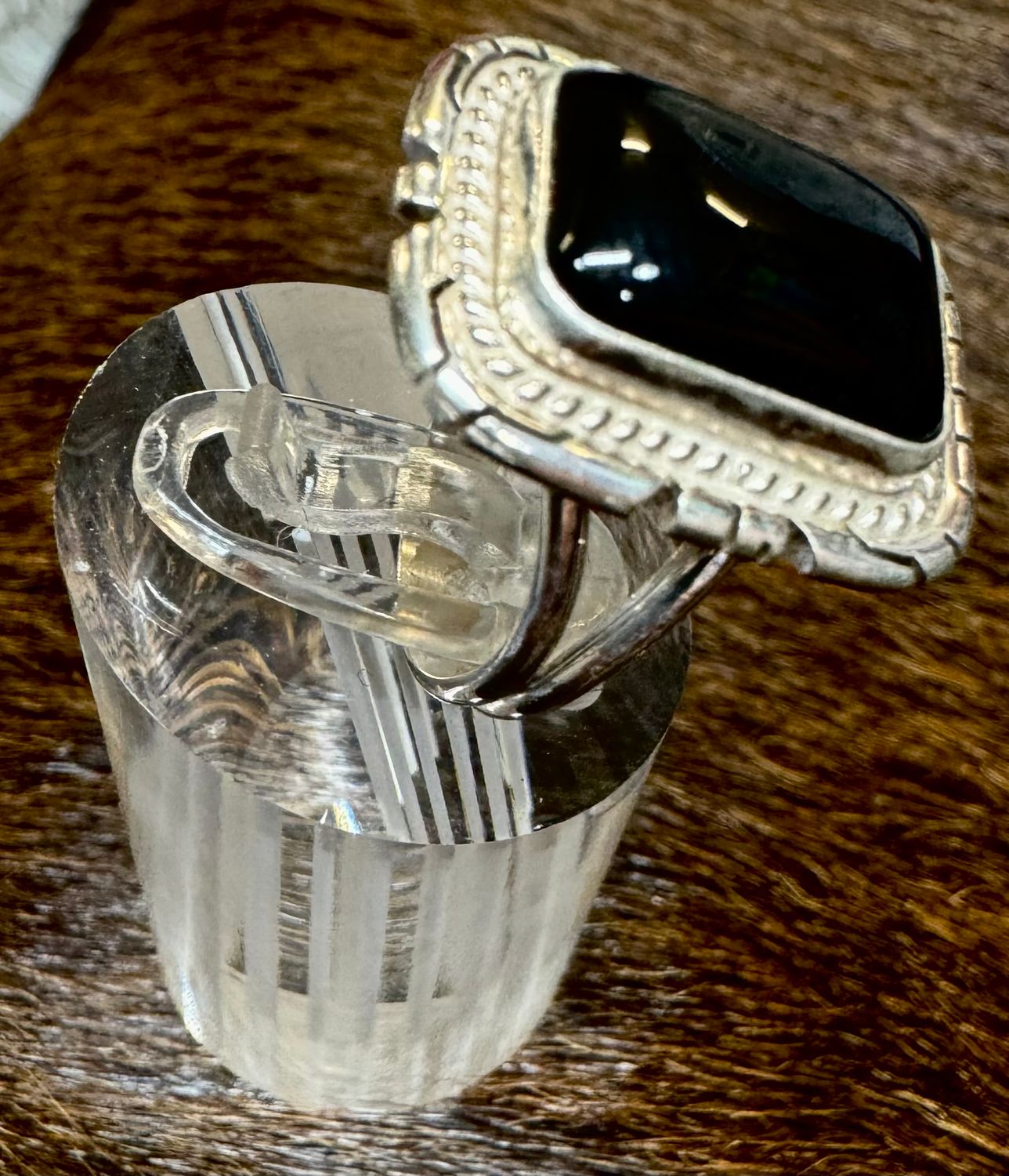 P SKEETS ONYX AND SILVER RECTANGULAR RINGS