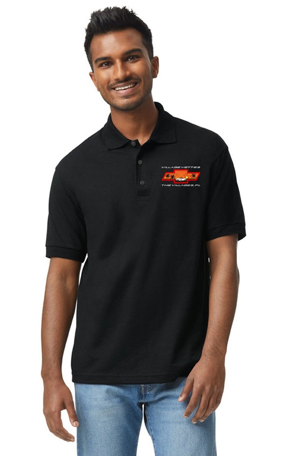 G880 Gildan 50/50 Dry Blend™ Polo W/Embroidered Village Vette Logo