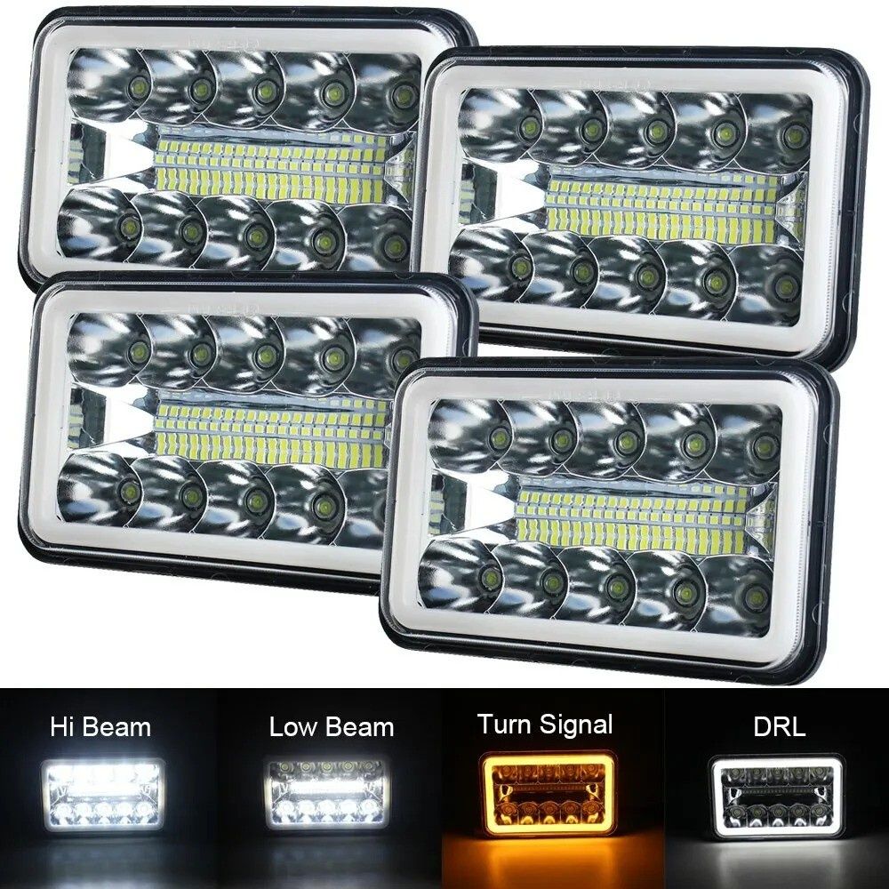 4X DOT Approved 4x6&quot; LED Headlights Beam DRL for Peterbilt Kenworth Freightliner