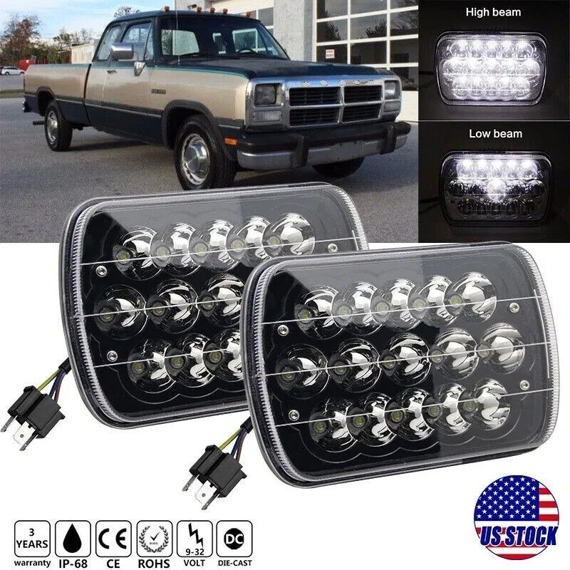 Pair 5x7&quot; 7x6&quot; 45W LED Headlights Hi/Lo Beam For D150 D250 D350 Ram 50 H4 Pickup