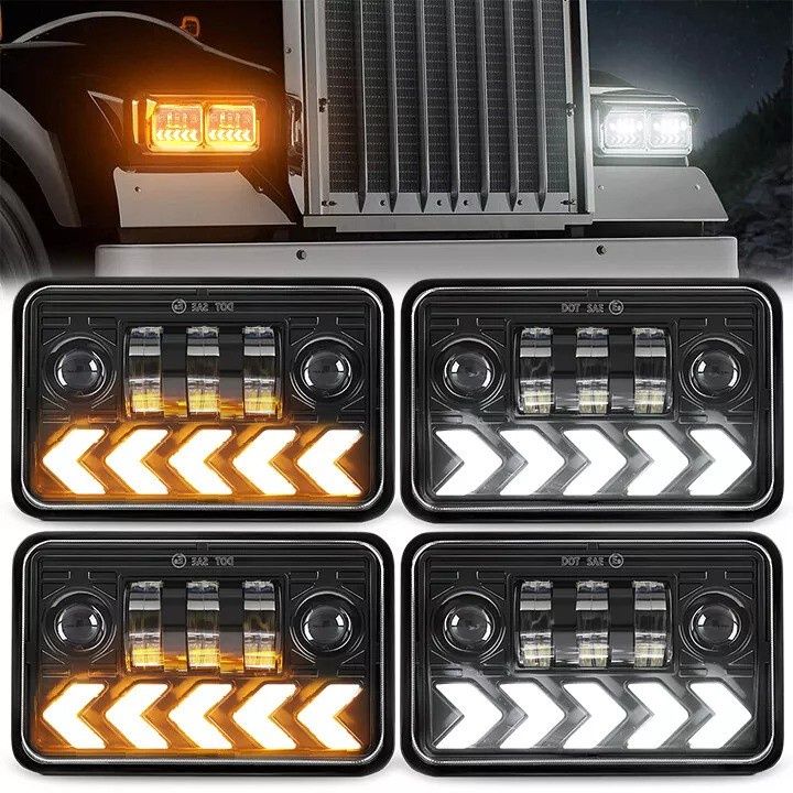 4X LED Headlights For Freightliner FLD120 1989 1990 1991-2010 FLD112 Classic