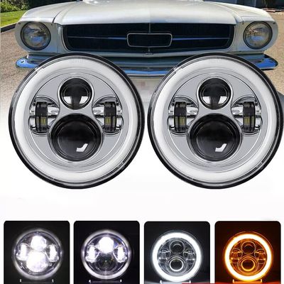Ford Mustang 1965-1978 7&quot; Black LED Headlights Halo Angel Eye Ring Pair