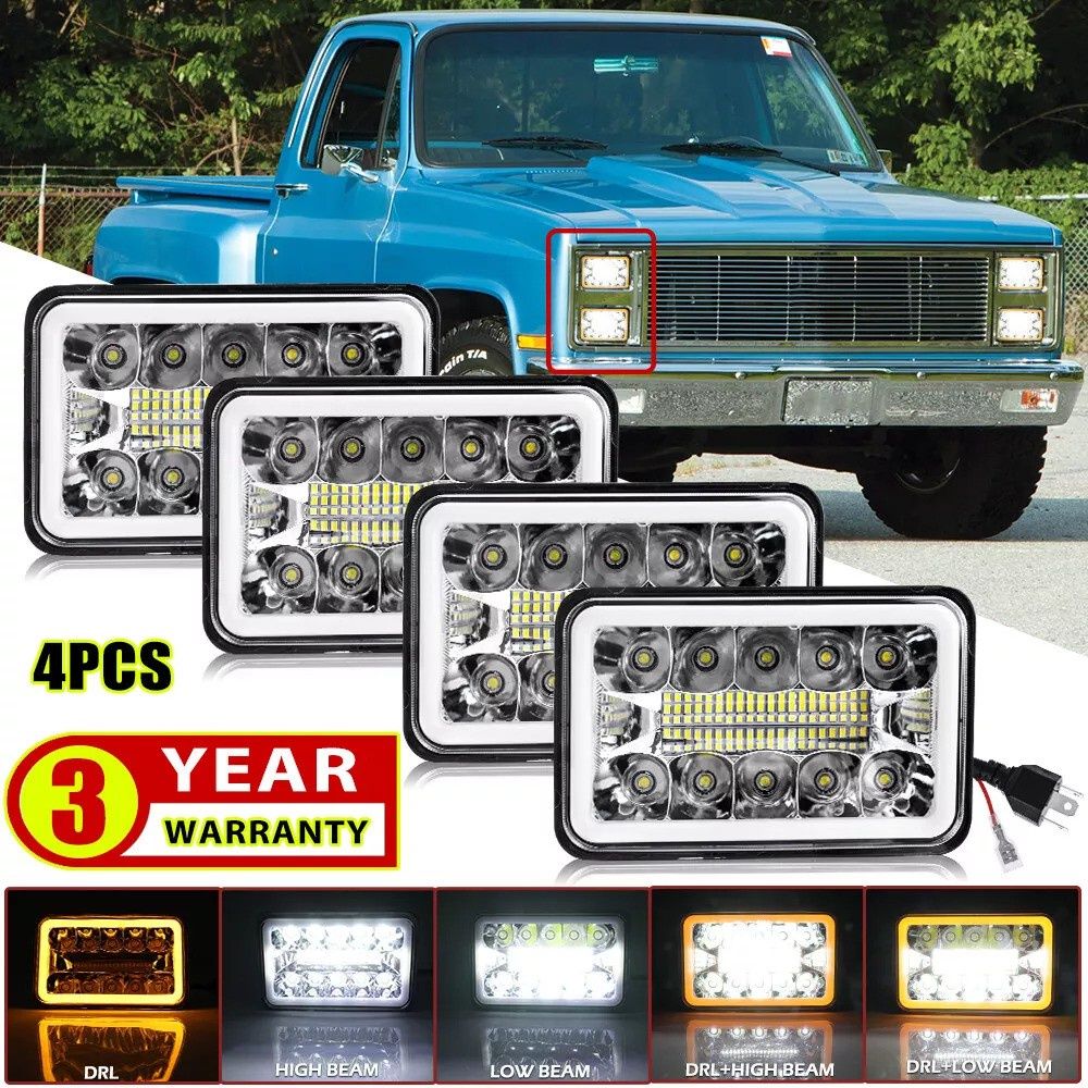 4X 4x6 Hi-Lo LED Headlights Fit 1981 1982 1983 1984 1985 1986 Chevy C10 Trucks