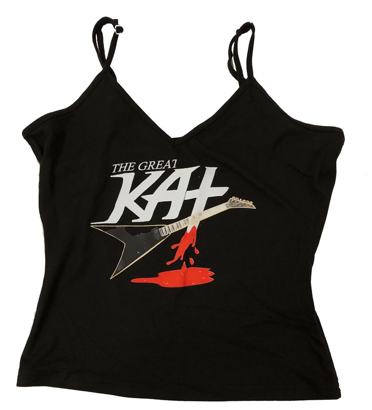 Kat Camisole Flying V Shred Guitar Shirt! Choose a Size: Women's Small or Medium -- Black Cami Polyester Shirt! Free U.S. Shipping!