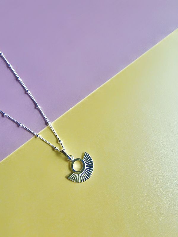 ART DECO FAN SILVER &amp; GOLD SATELLITE CHAIN NECKLACE / Nicaragua