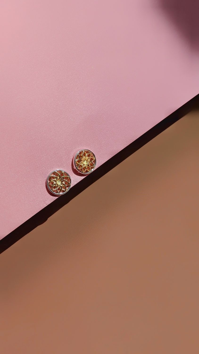 MANDALA GOLD AND SILVER STUD EARRINGS / India