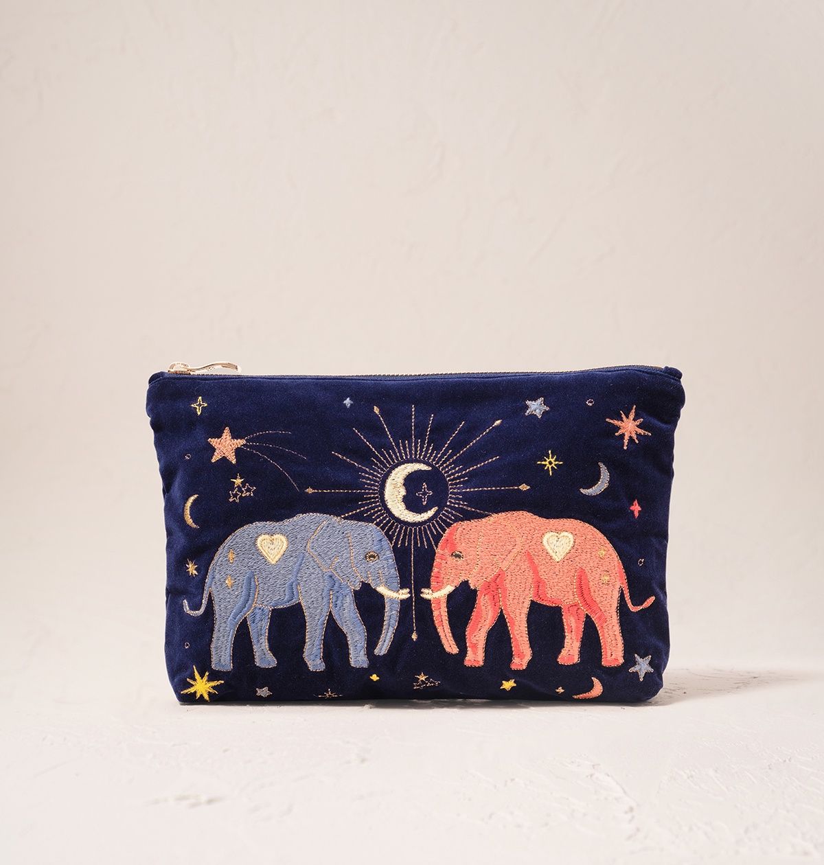 Celestial Elephant Navy Velvet Everyday Pouch