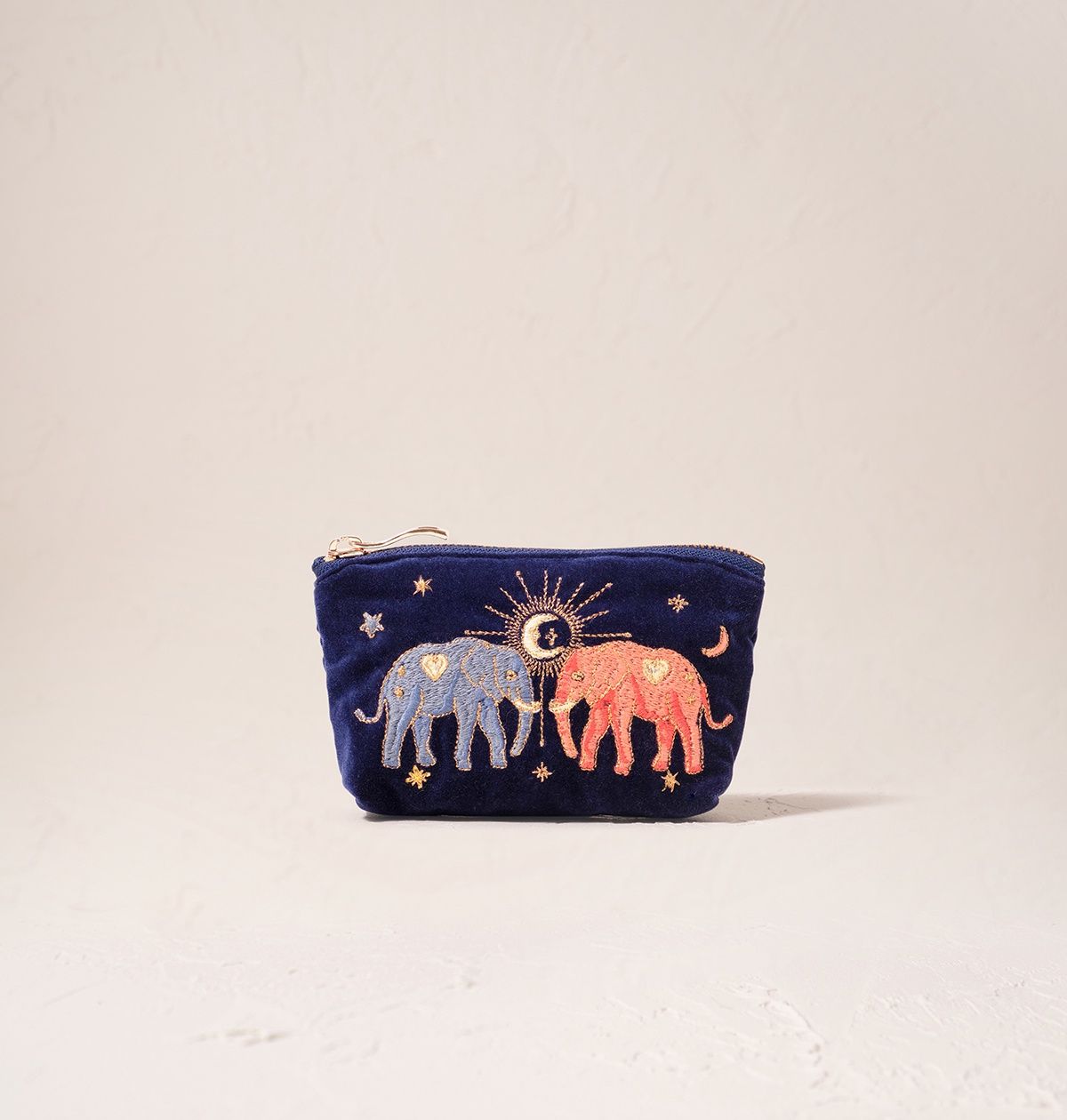 Celestial Elephant Navy Velvet Coin Purse