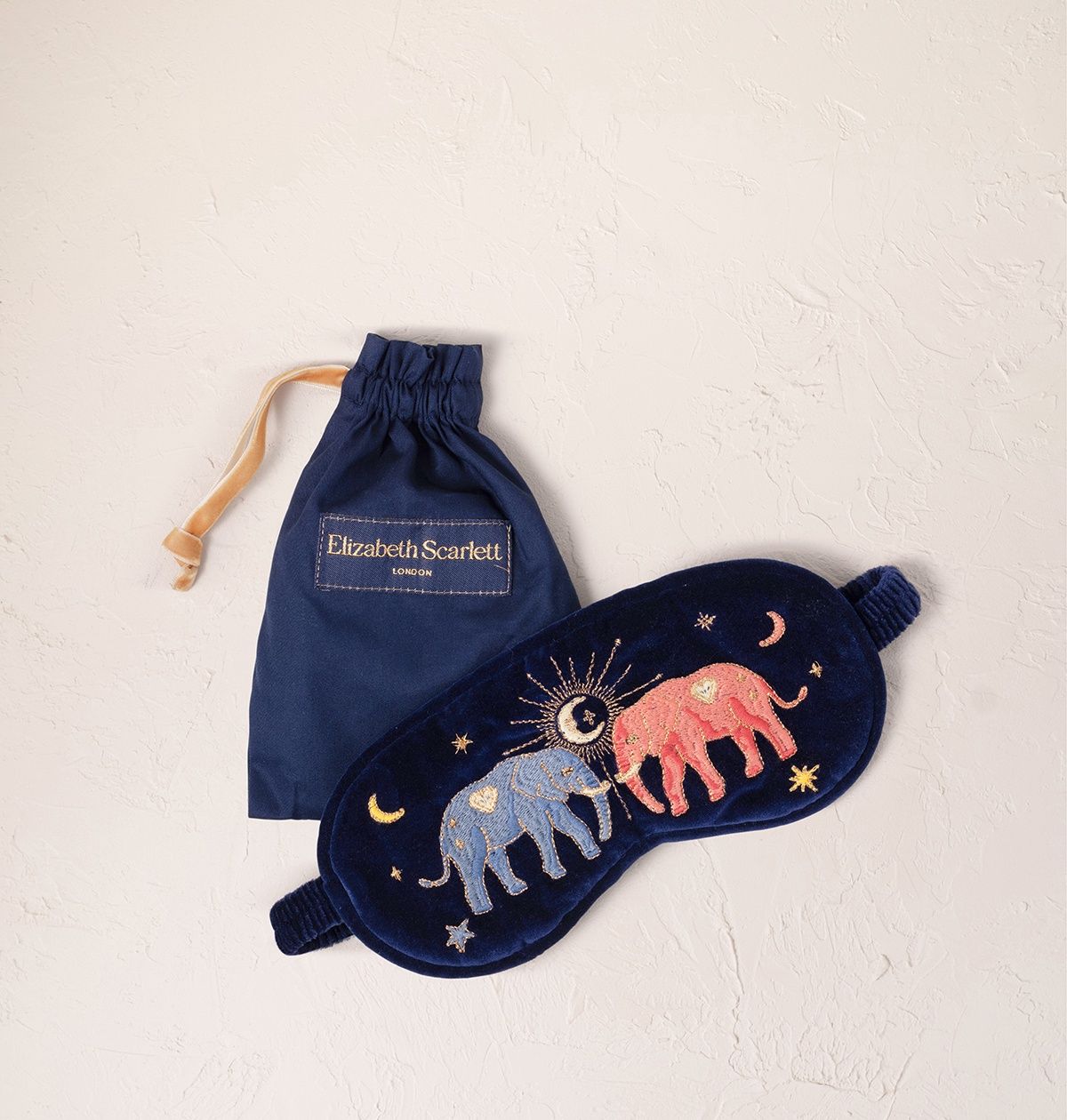 Celestial Elephant Navy Velvet Eye Mask