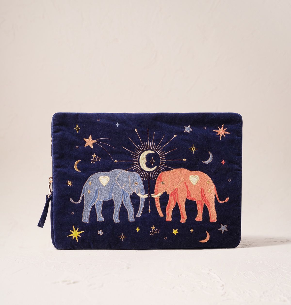 Celestial Elephant Navy Velvet Laptop Case Large