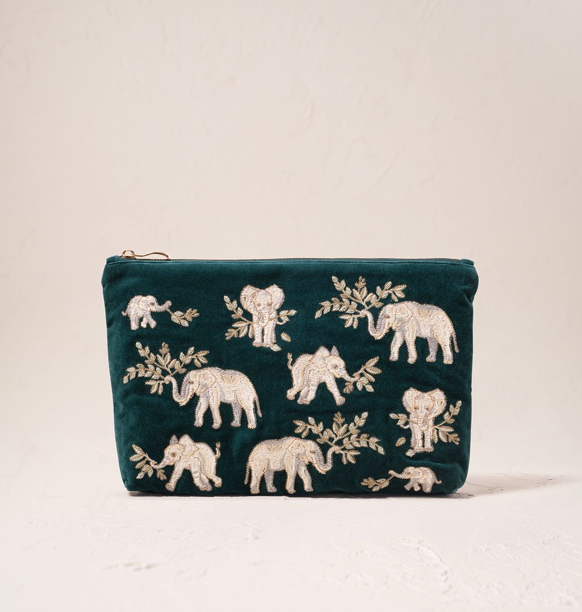 Elephant Herd Emerald Velvet Everyday Pouch