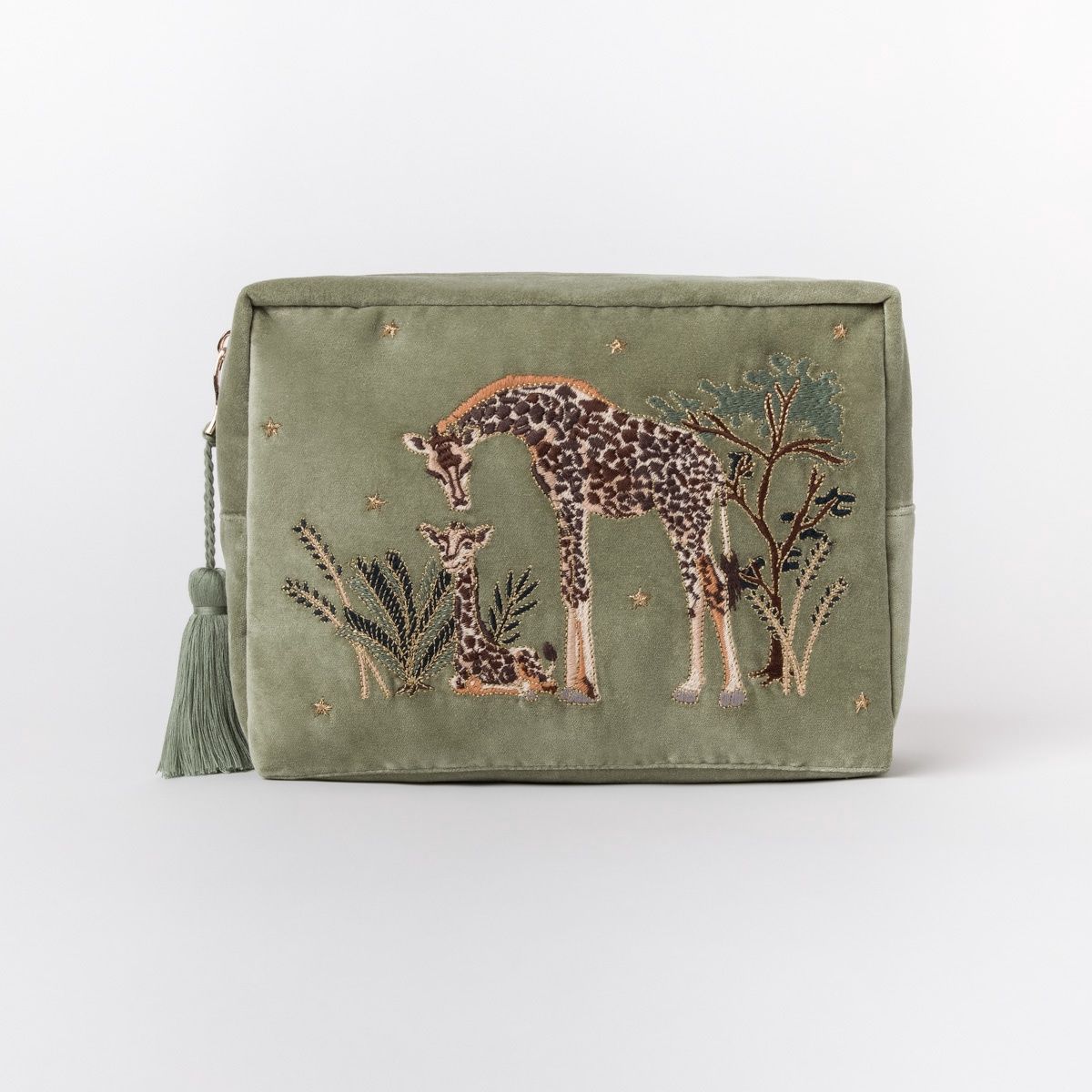 Giraffe Mother &amp; Baby Olive Velvet Washbag