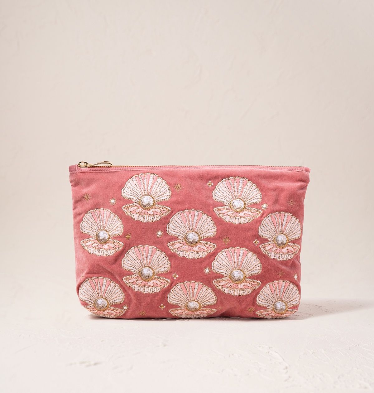 Pearl Shell Everyday Pouch / Rose Pink Velvet 20x30cm