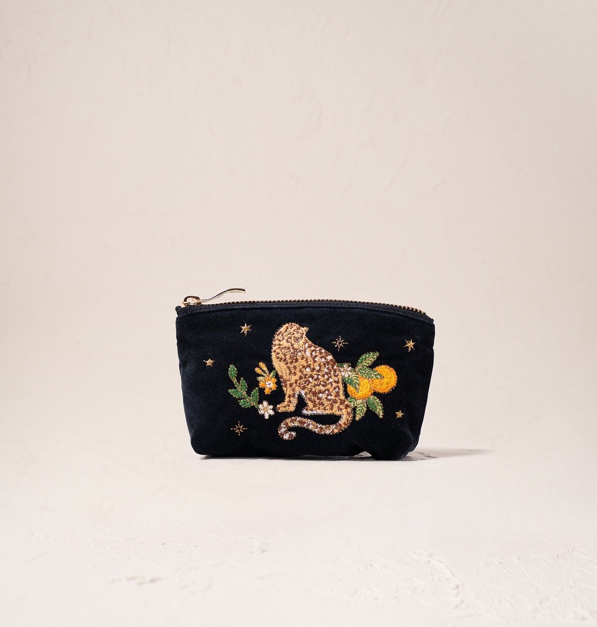 Tropical Jaguar Charcoal Velvet Coin Purse / 16x10cm