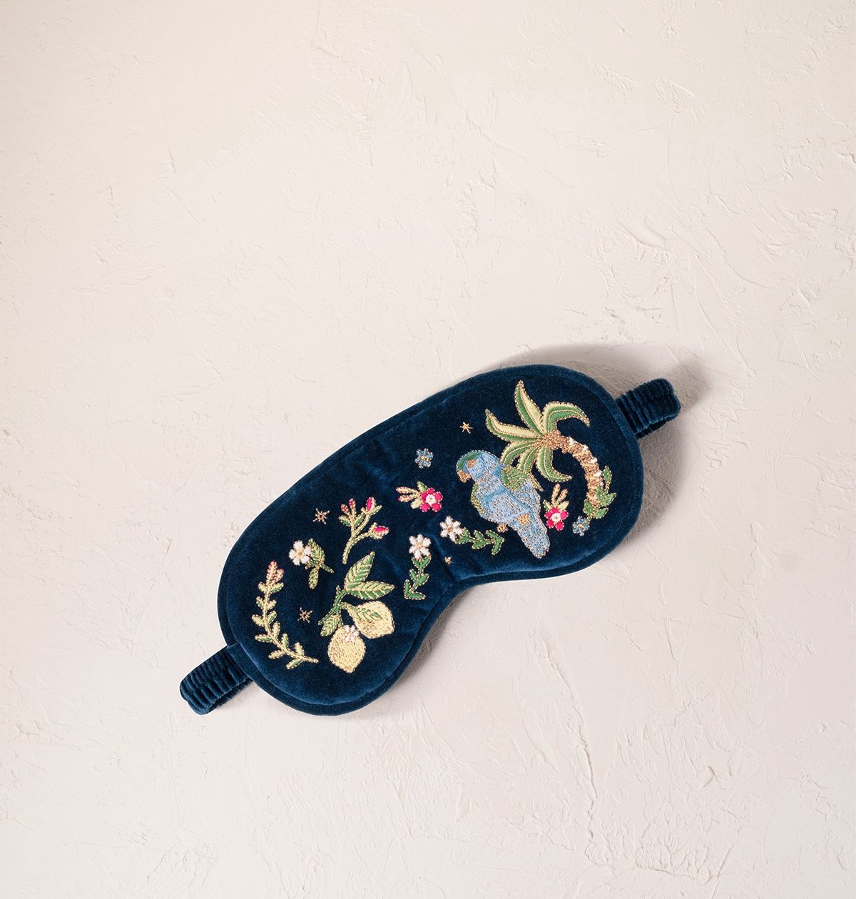 Tropical Parrot Ink Blue Velvet Eyemask