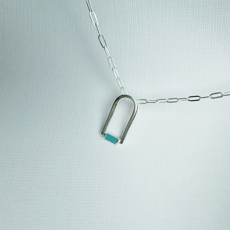 CONTEMPORARY BLUE ENAMEL STERLING SILVER ARCH NECKLACE / Somalia
