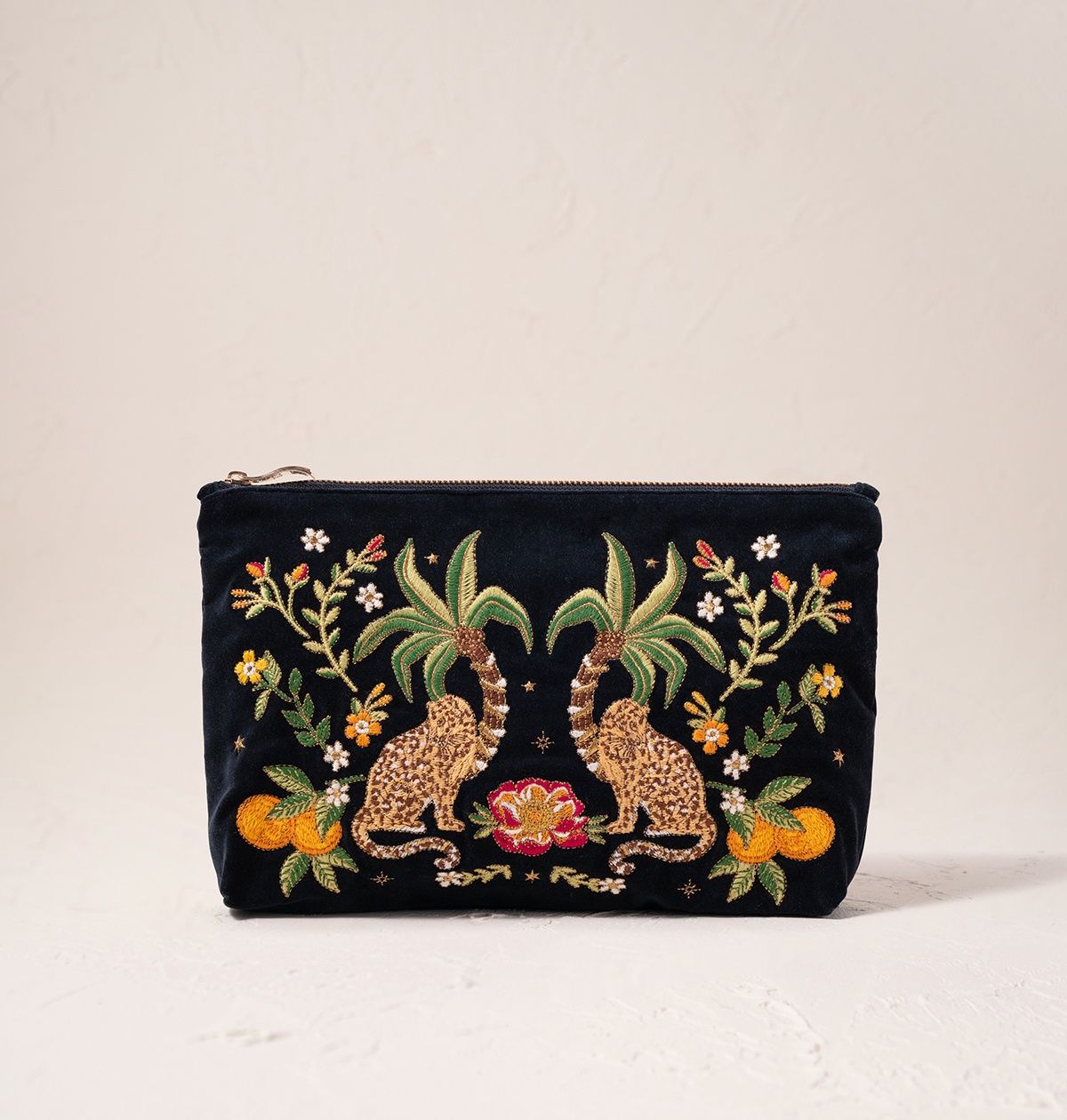 Jungle Paradise Jaguar Charcoal Velvet Everyday Pouch / 20x30cm