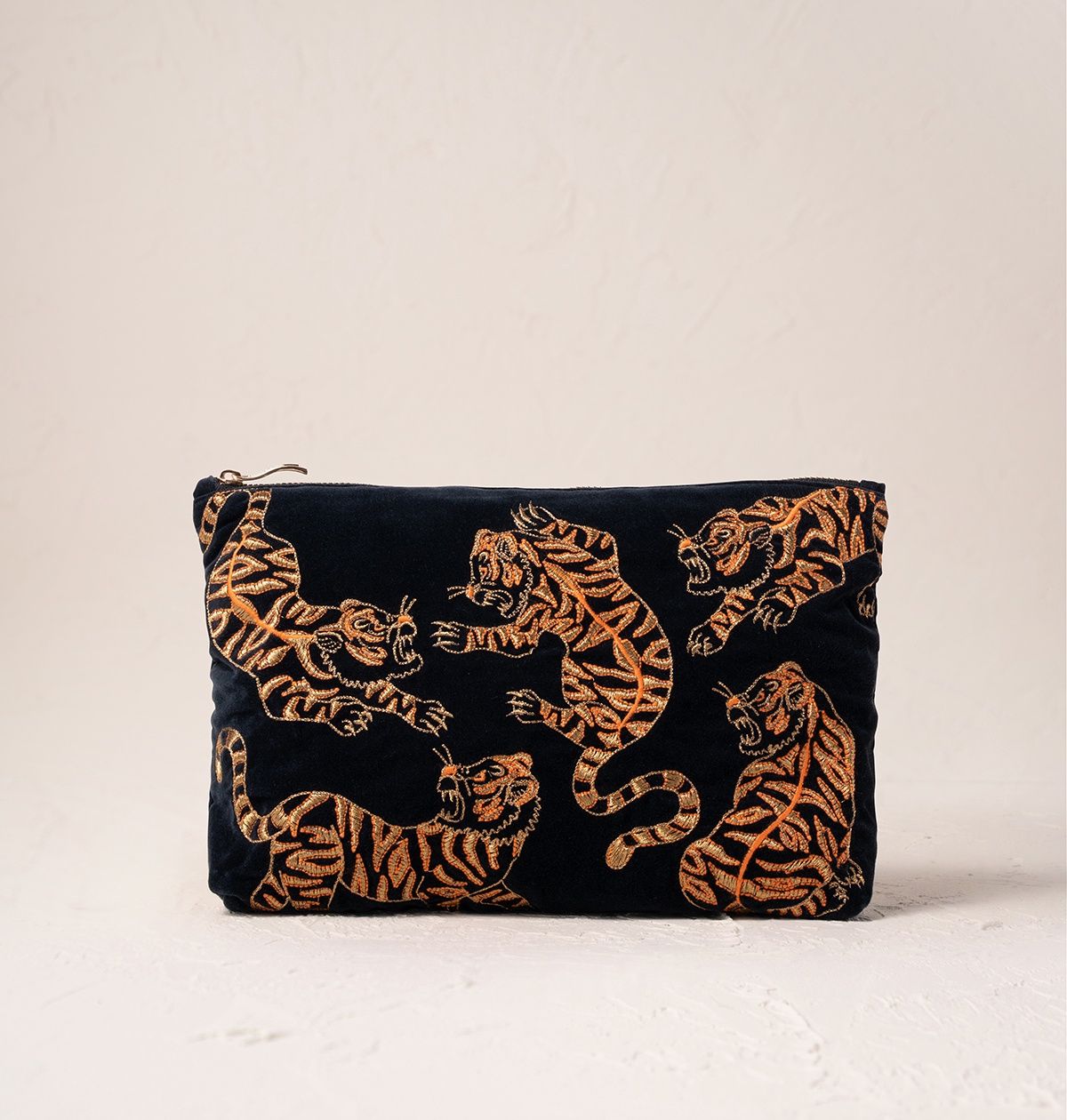 Wild Tiger Charcoal Velvet Everyday Pouch / 20x30cm