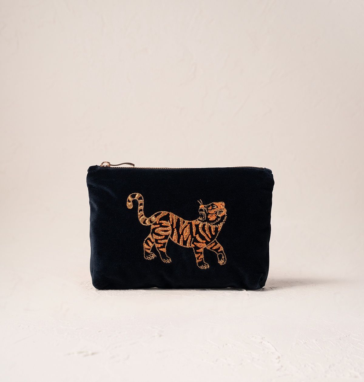Wild Tiger Charcoal Velvet Mini Pouch / 16x23cm