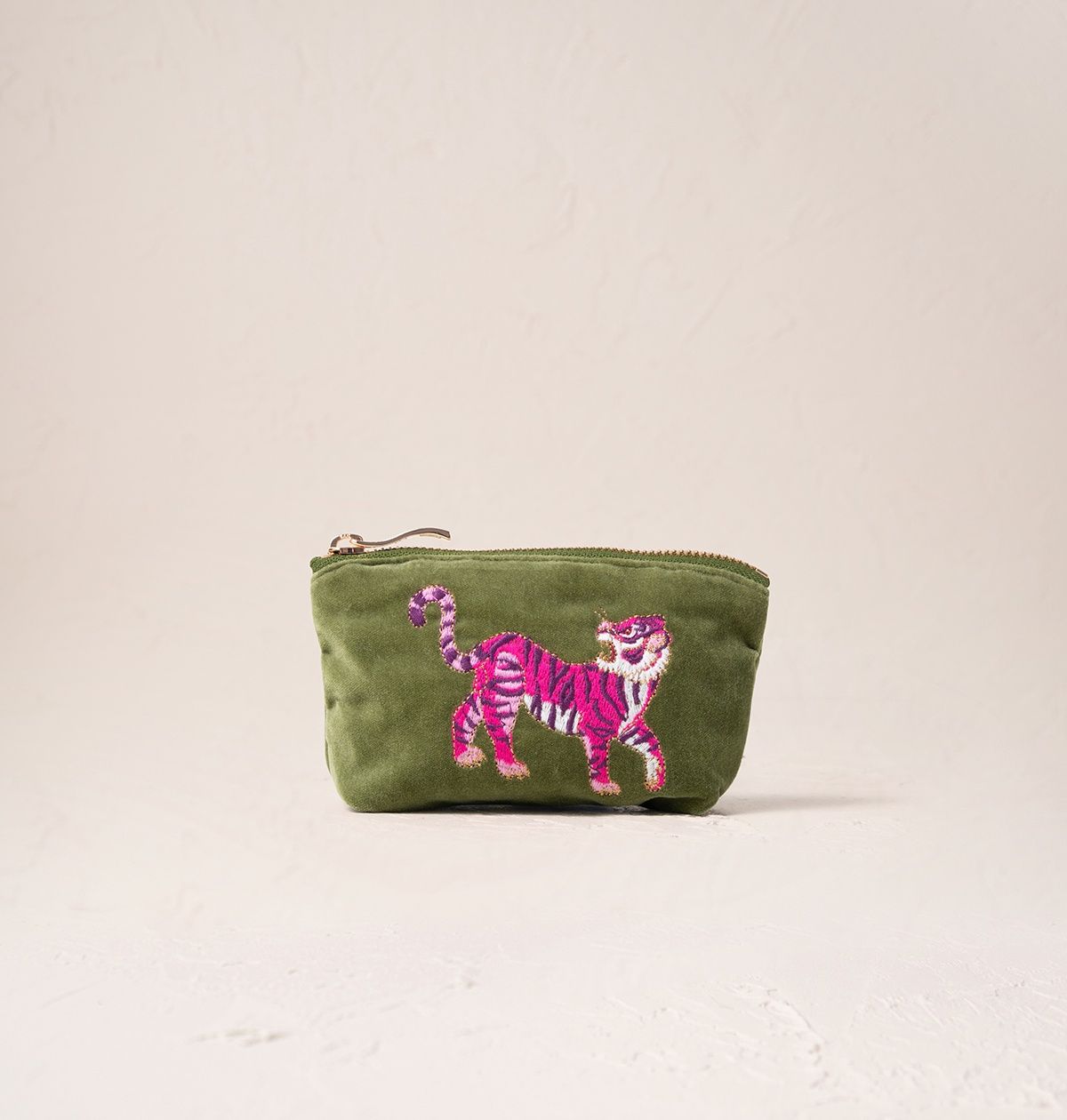 Wild Tiger Fern Green Velvet Coin Purse