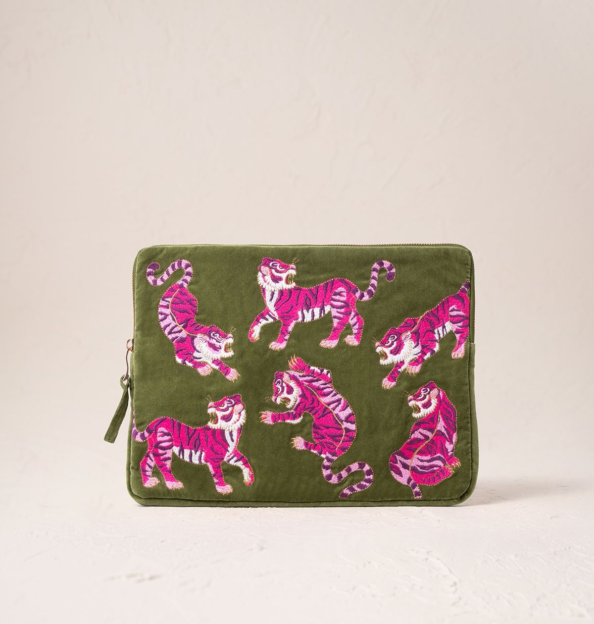Wild Tiger Fern Green Velvet Laptop Case Small / 24x34cm