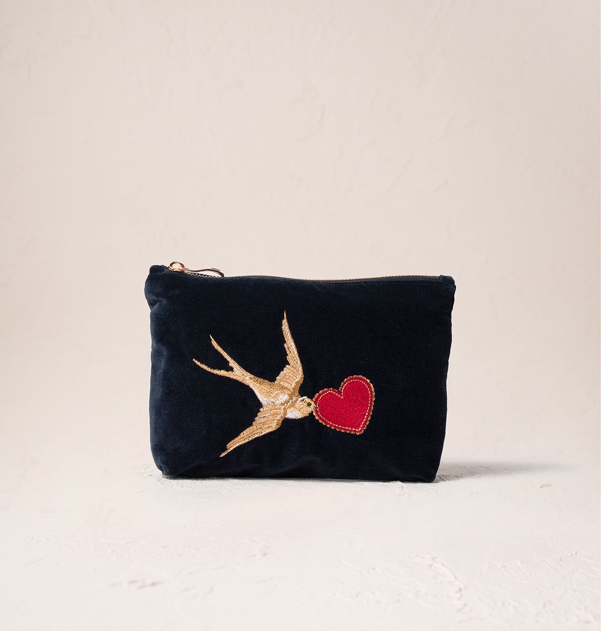 Swallow Heart Charcoal Velvet Mini Pouch