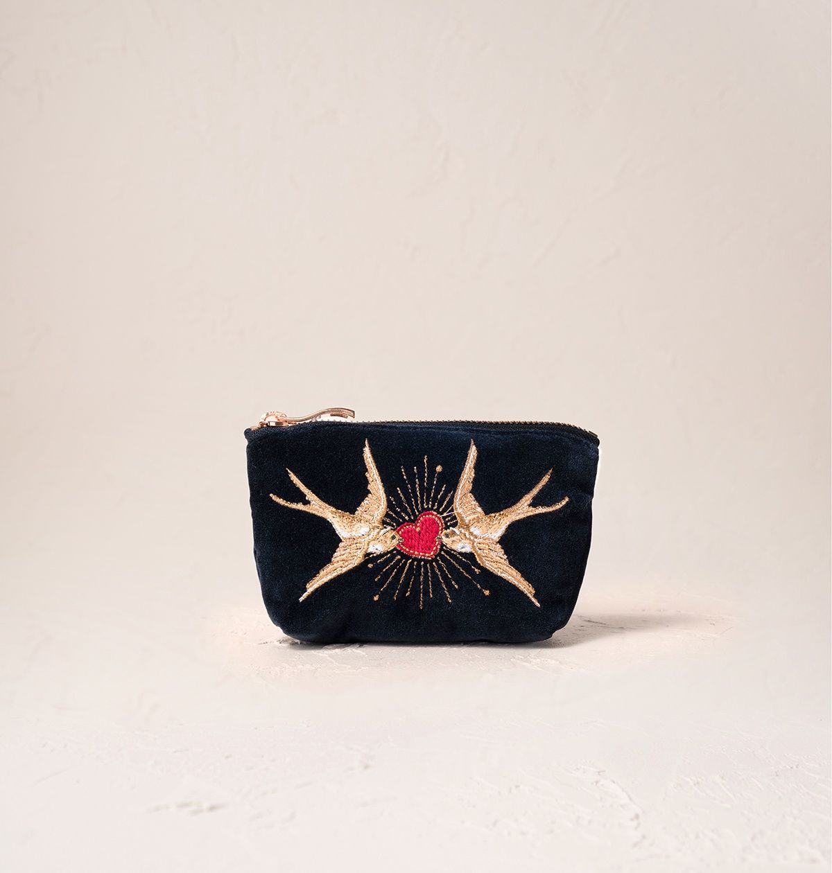 Swallow Heart Charcoal Velvet Coin Purse