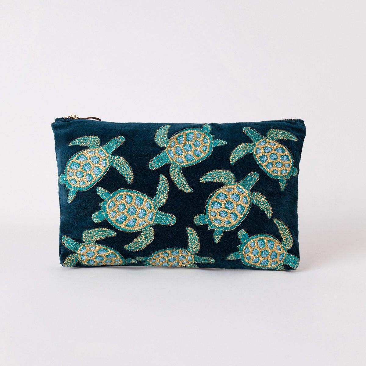 Turtle Conservation Marine Navy Velvet Everyday Pouch / 20x30cm