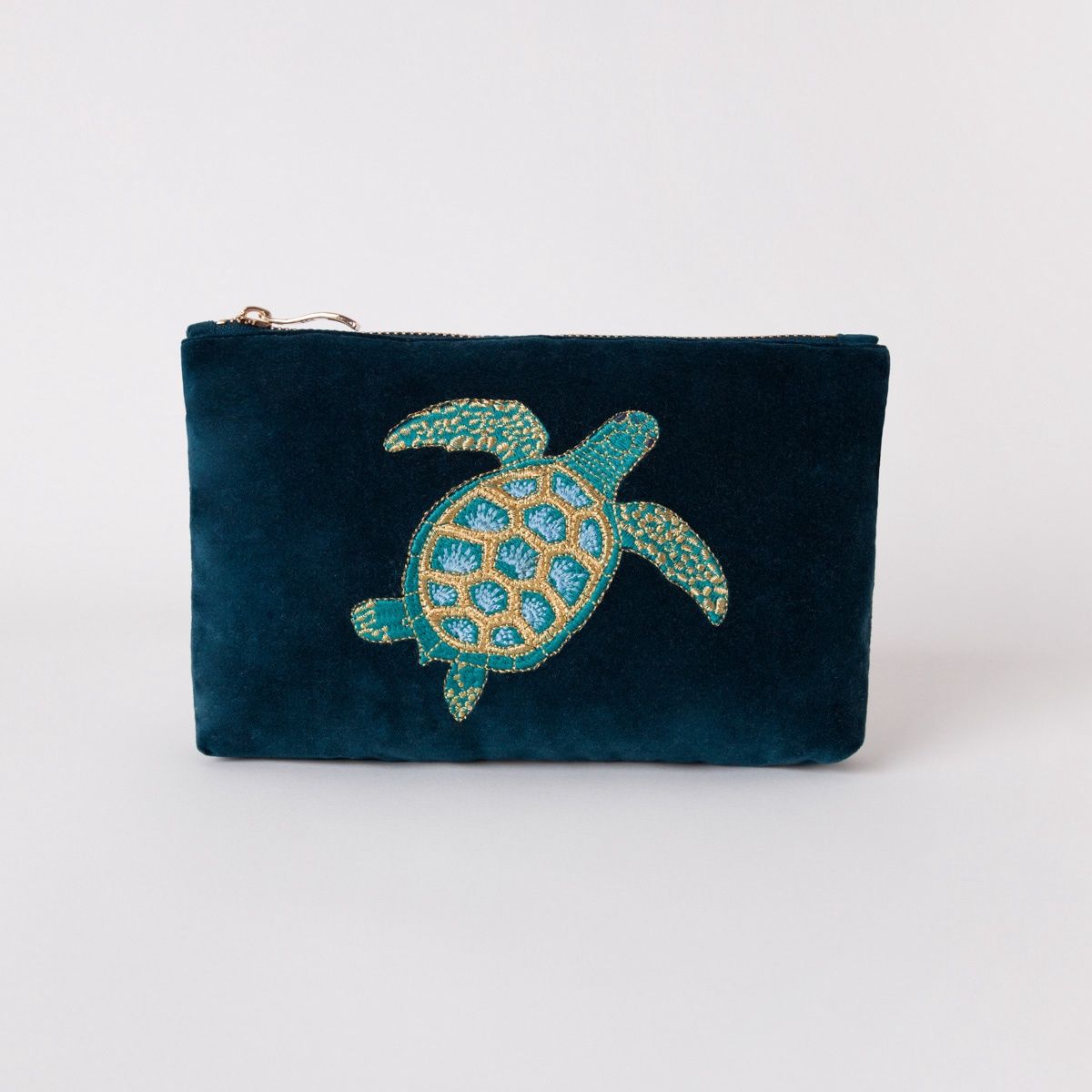 Turtle Conservation Marine Navy Velvet Mini Pouch / 16x23cm