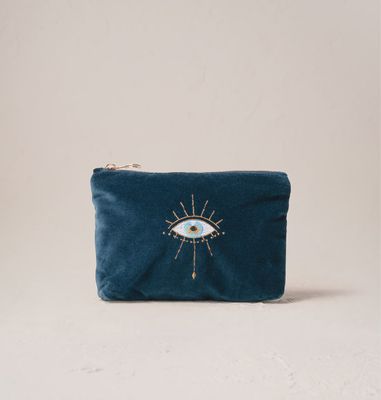 Mystical Eye Ink Blue Velvet Mini Pouch / 16x23cm