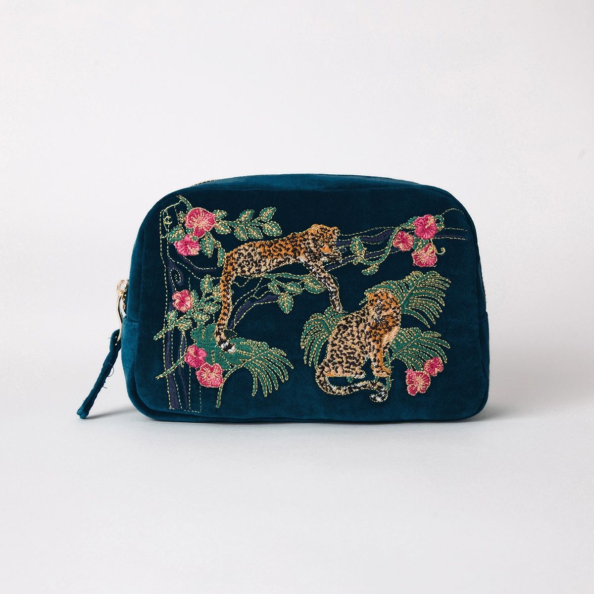 Jungle Jaguar Ink Blue Velvet Makeup Bag / 13x20cm