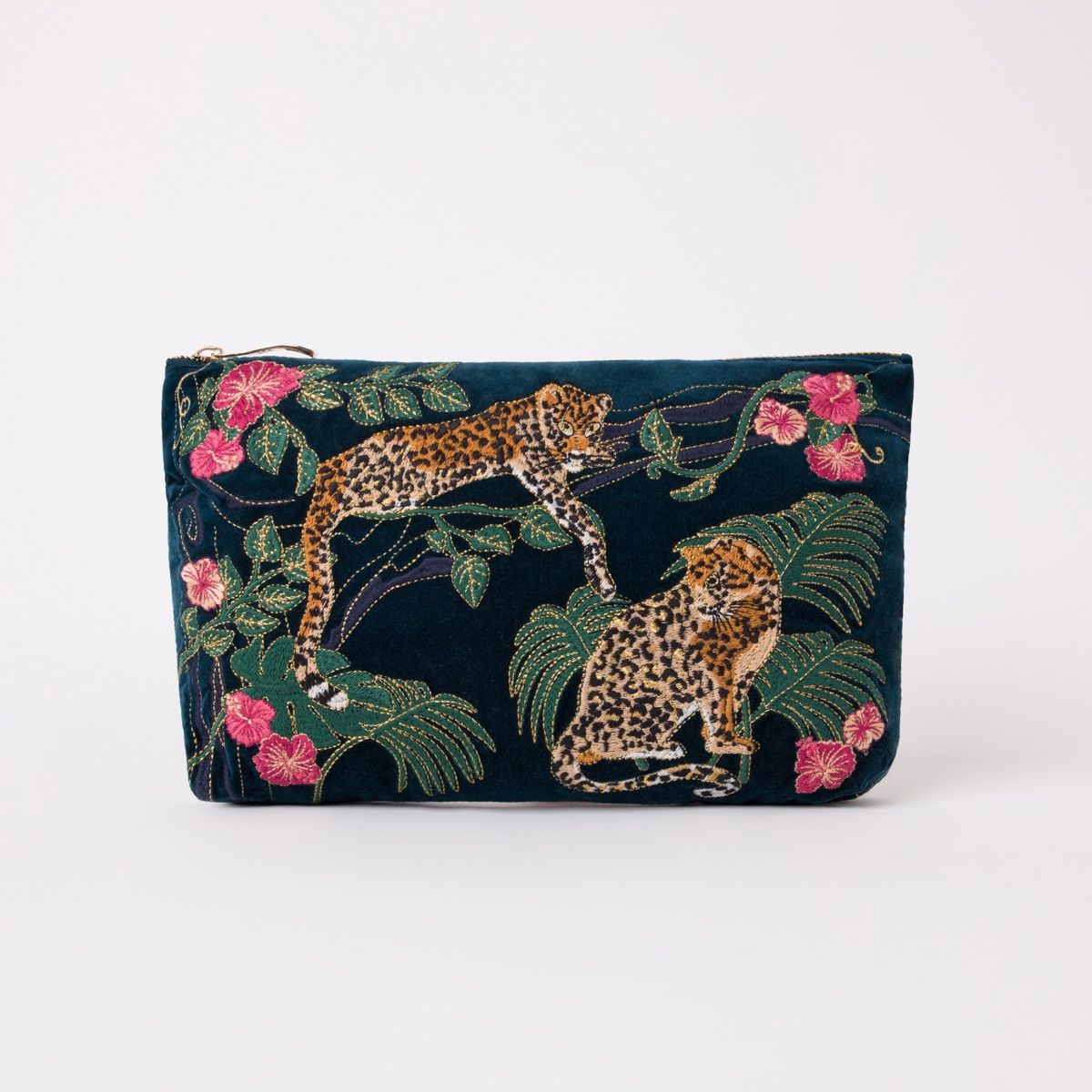Jungle Jaguar Ink Blue Velvet Everyday Pouch / 20x30cm