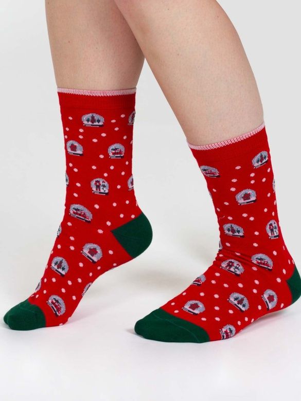 Christmas Snow Globe Bamboo Sock Gift Box- Red
