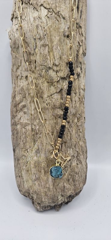 Paperclip Necklace and  Aqua crystal pendant