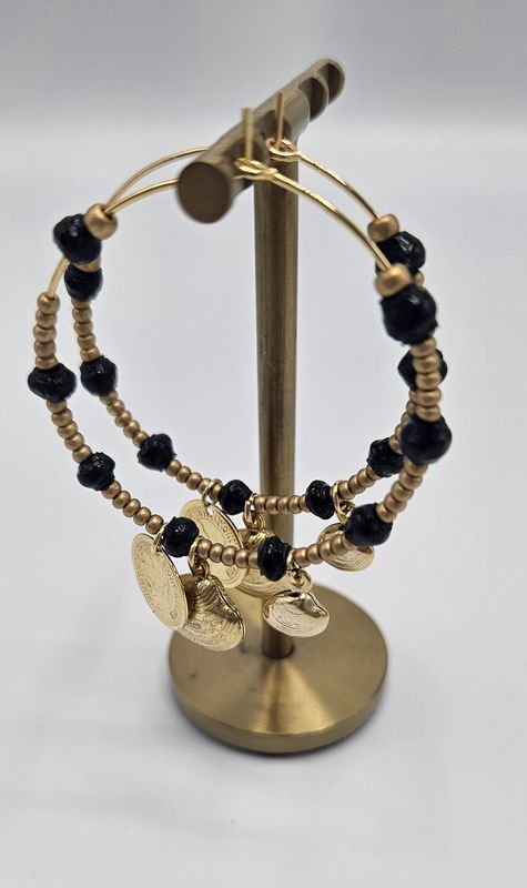 Large Hoop Earrings with gold Coin &amp; Shell charms