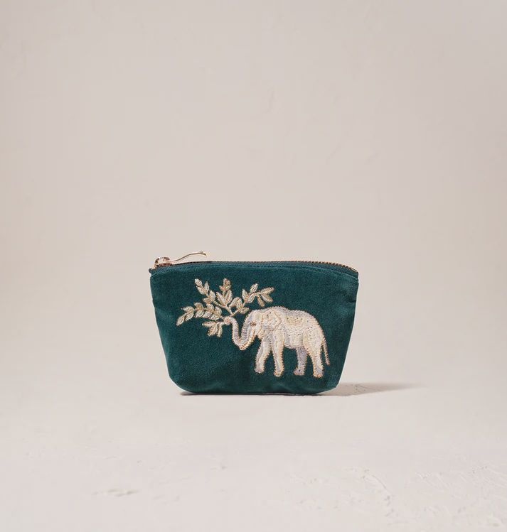 Elephant Herd Emerald Velvet Coin Purse
