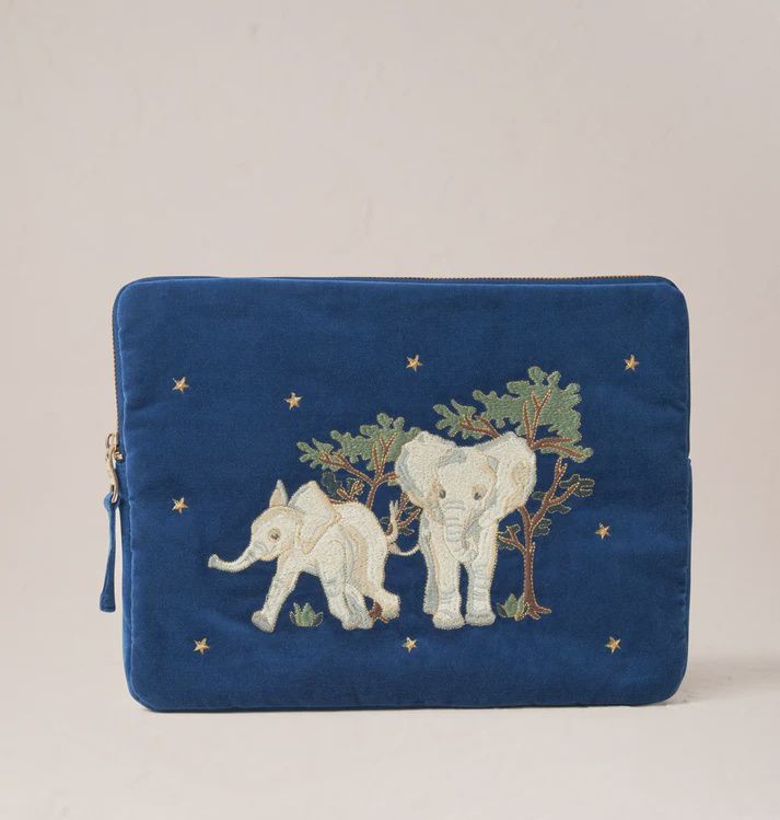 Baby Elephant Conservation Navy Velvet Laptop Case / small