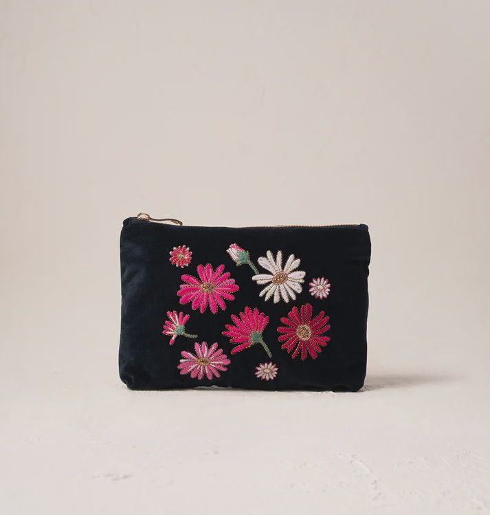 Wildflower Charcoal Velvet Mini Pouch 16 x 23cm