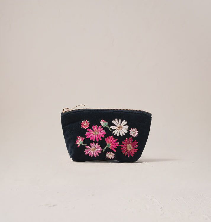 Wildflower Charcoal Velvet Coin Purse / 16x10cm
