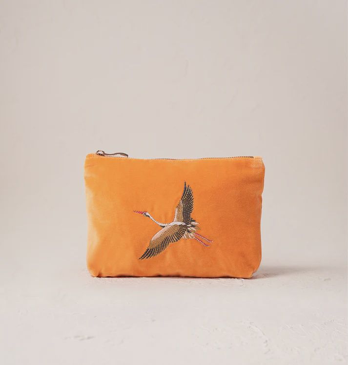 Cranes Orange Velvet Mini Pouch