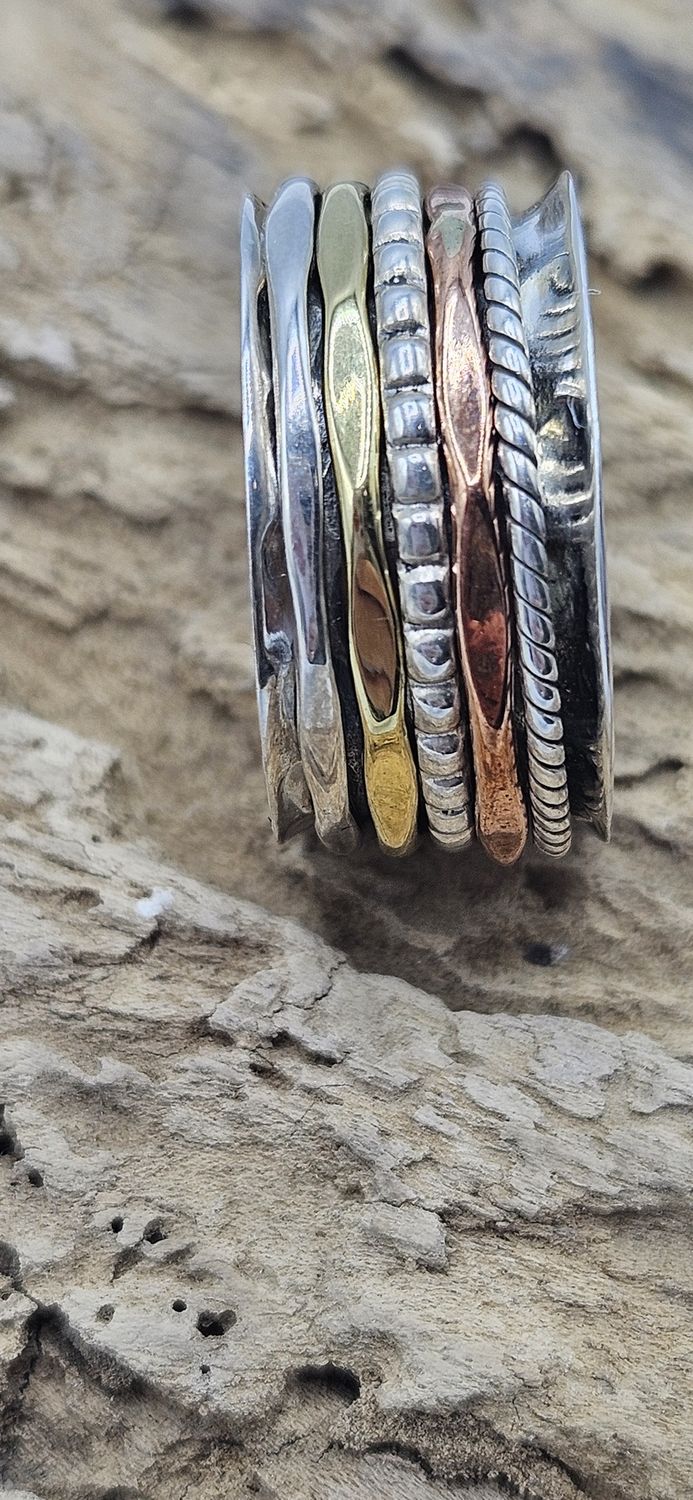 Ostara Sterling Silver Tri Colour Fidget Ring