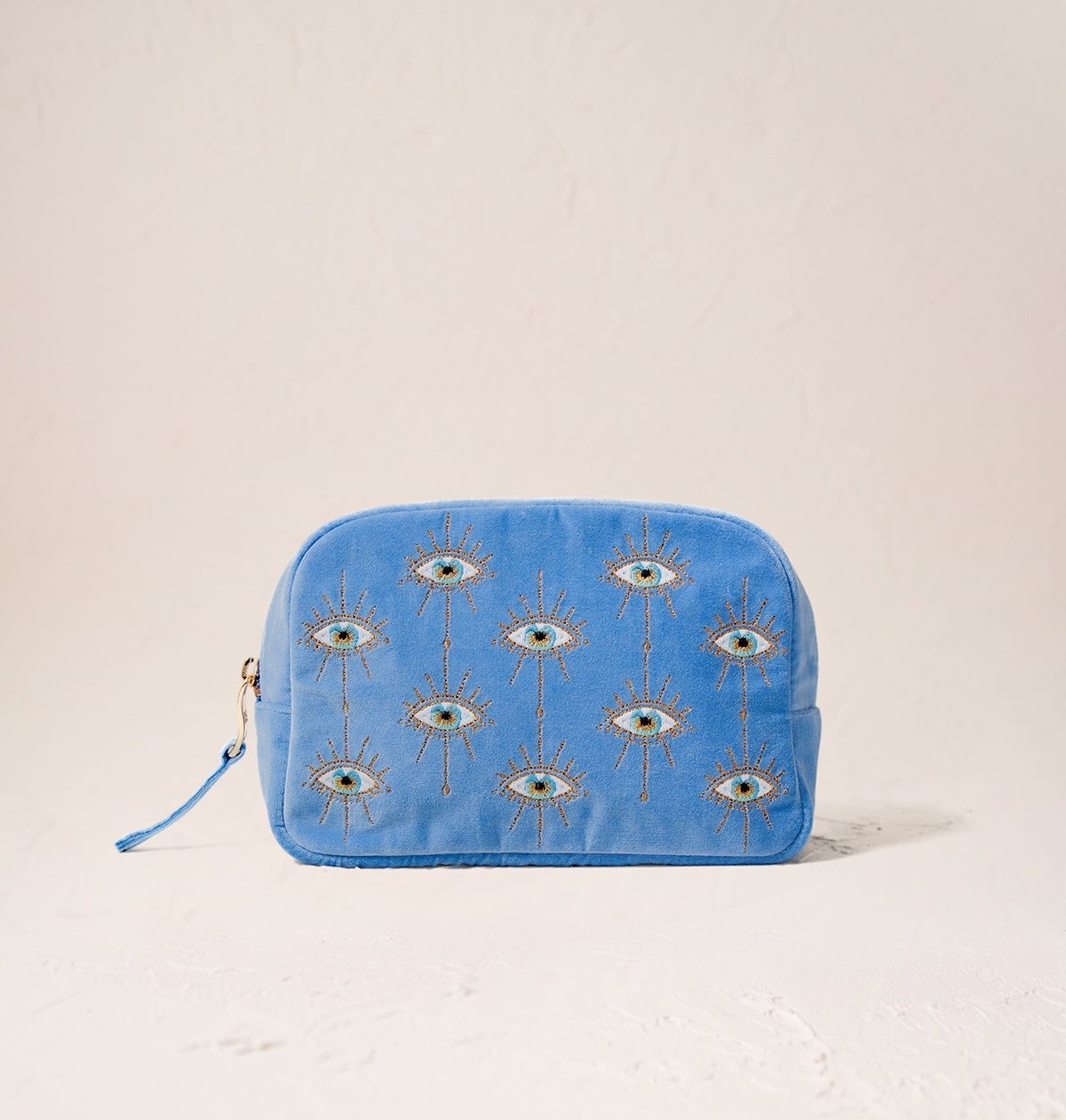Mystical Eye Velvet Makeup Bag - Caribbean Blue