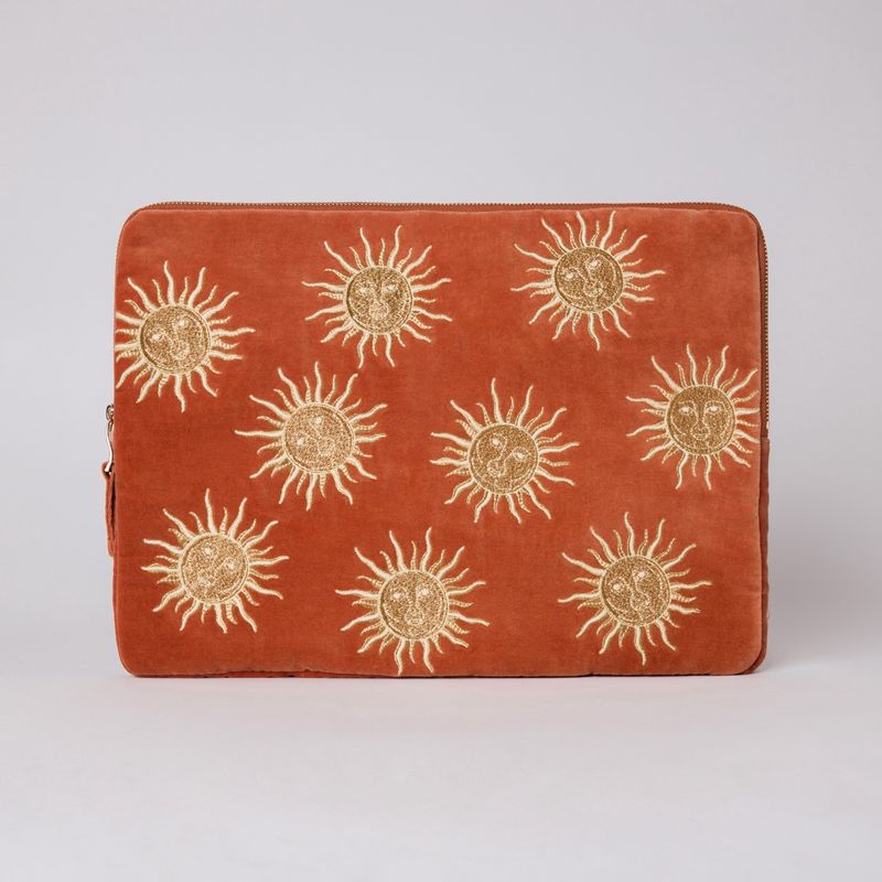 Sun Goddess Velvet Laptop Case Large - Rust