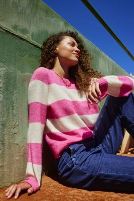 NURIETTE BIG STRIPE PULLOVER Pink Cosmos