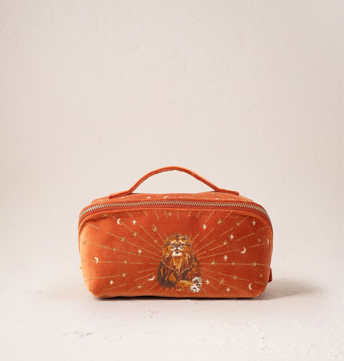 Mystical Lion Teracotta Velvet Open Flat Makeup Bag