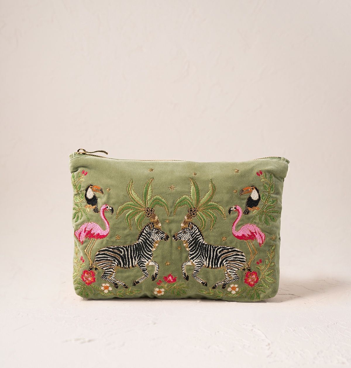 Wild Zebra Palm Olive Velvet Everyday Pouch