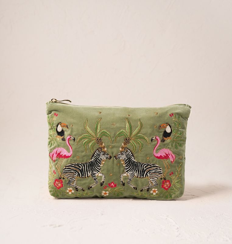 Wild Zebra Palm Olive Velvet Everyday Pouch