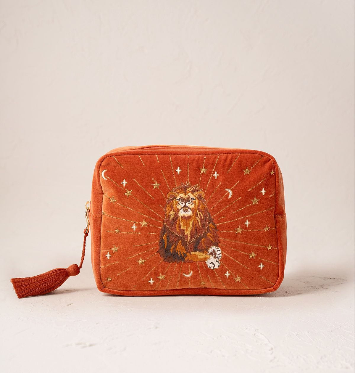 Mystical Lion Teracotta Velvet Wash Bag