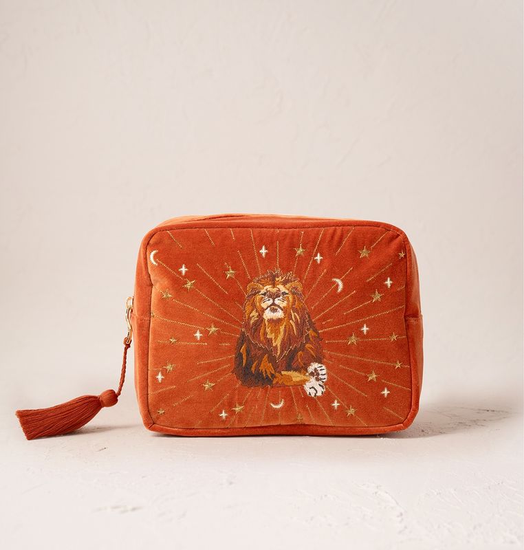 Mystical Lion Teracotta Velvet Wash Bag