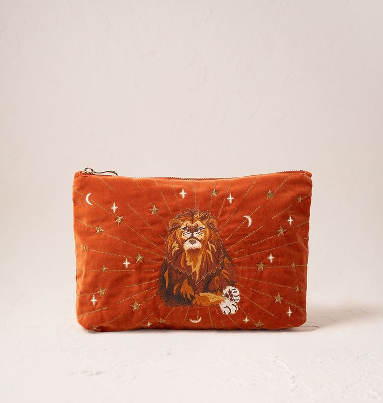 Mystical Lion Teracotta Velvet Everyday Pouch